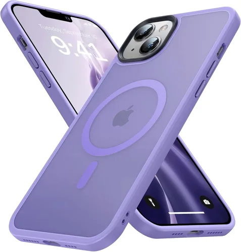 Vista 11 de Funda magnética para iPhone 13 y iPhone 14 para MagSafe [protección de grado militar de 10 pies], delgada, translúcida mate con borde de silicona