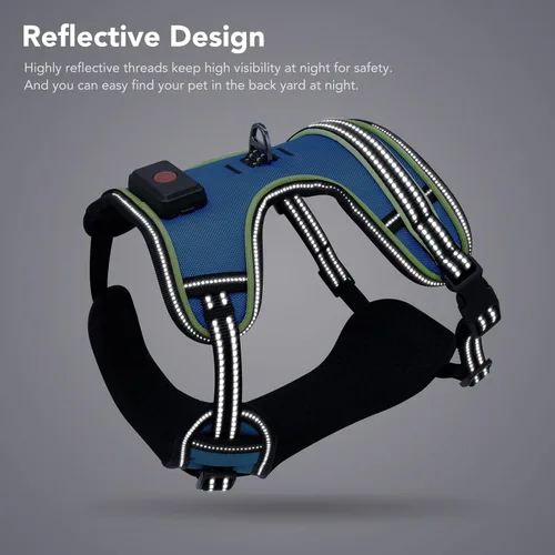 Vista 5 de Arnés de seguridad LED para perro, chaleco con luz para perro, arnés sin tirones, arnés recargable brillante para mascotas para caminar por la noche