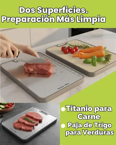 Vista 6 de Tabla de cortar de titanio para cocina: regla de medición integrada, tabla de cortar de metal grande de doble cara, tabla de cortar apta