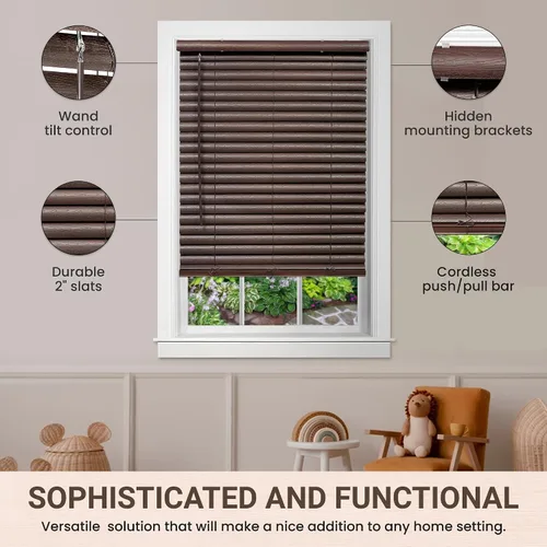 Vista 5 de PowerSellerUSA Persianas sin cordones de 2 pulgadas de ancho x 64 pulgadas de largo, para oscurecer la habitación, dos estilos de vinilo en relieve