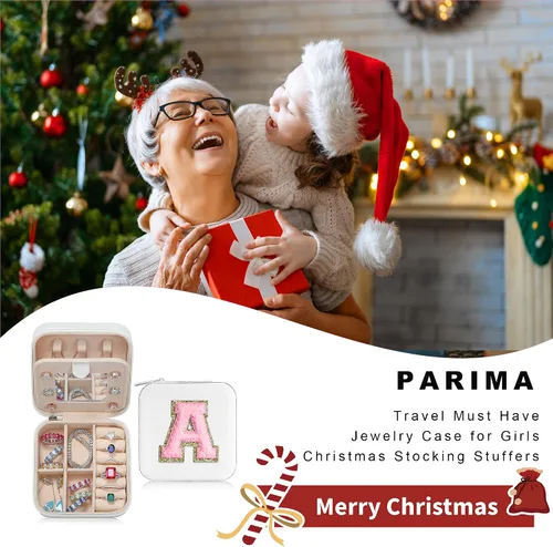 Vista 7 de Parima Joyero de viaje - Anillo, collar, caja organizadora de pendientes con inicial L en blanco