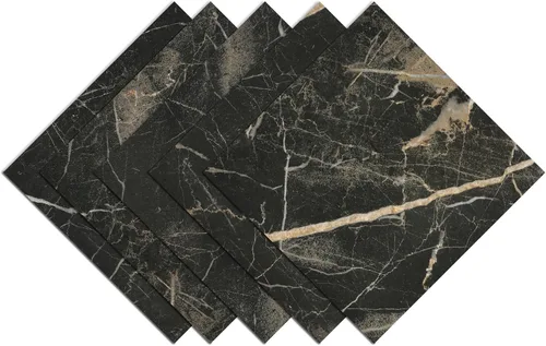 Vista 8 de Azulejos de mármol negro mate para despegar y pegar, láminas de vinilo impermeables para baño, baldosas de mármol negro, 5 unidades autoadhesivas