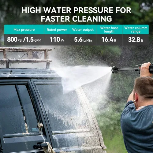 Vista 2 de Lavadora a presión inalámbrica 800PSI 1.5GPM - Batería de 3.0Ah Lavadora a presión inalámbrica portátil con boquilla 6 en 1 para lavado de autos