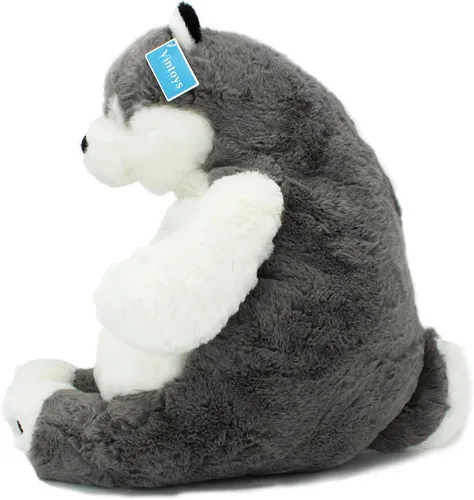 Vista 2 de Peluche de perro husky siberiano, almohada grande para abrazar, de algodón, para cachorros, juguete de animales de peluche de 23 pulgadas