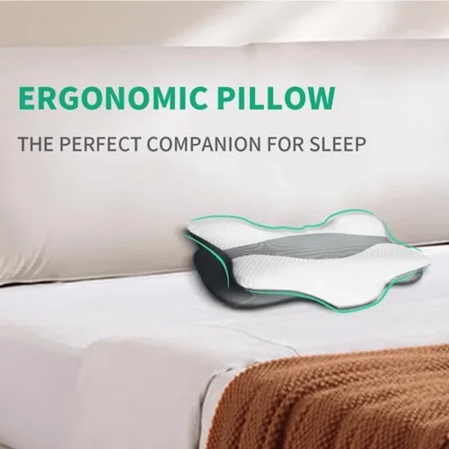 Vista 2 de Almohada cervical de espuma viscoelástica para aliviar el dolor de cuello, almohada de contorno ajustable con funda transpirable y soporte