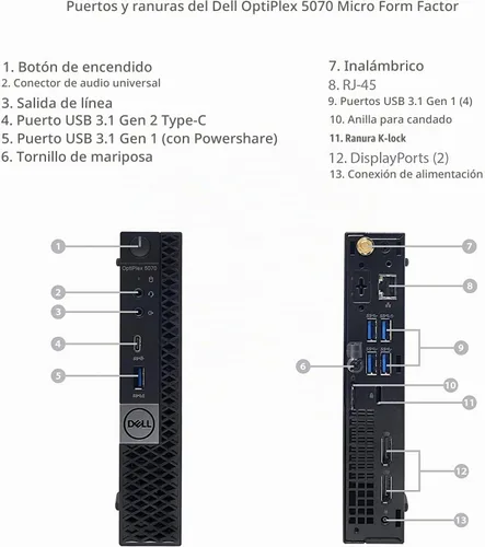 Vista 6 de Dell Computadora de escritorio Optiplex 5070 Micro MFF, Intel Core i5-9500T, 16 GB DDR4 RAM, 256 GB M.2 NVMe SSD, WiFi, BT, HDMI, cable teclado