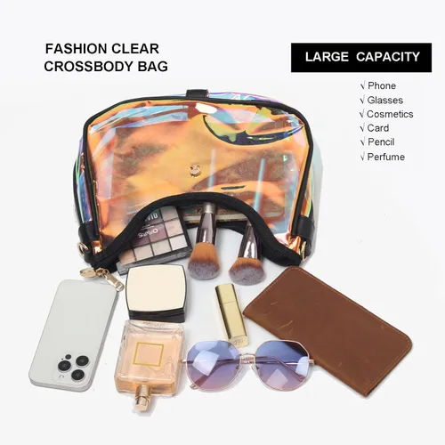 Vista 5 de Bolso de hombro transparente para mujer – Lindo bolso Hobo Tote, bolso cruzado y mini bolso de mano aprobado por el estadio