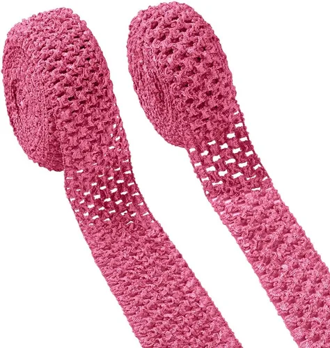 Vista 10 de KISSITTY 2 rollos de cintas elásticas de ganchillo de 10.93 yardas, de poliéster negro, banda elástica de ganchillo plano para envolver regalos