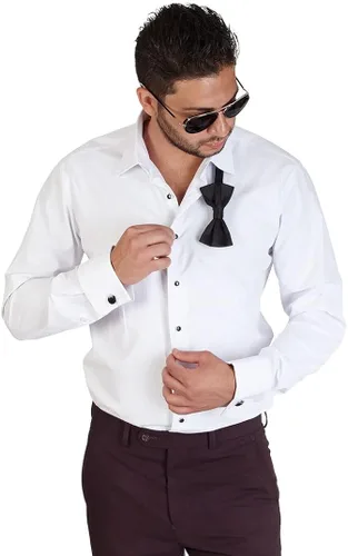 Vista 6 de AZAR HOMBRE Slim Fit Lay Down camisa de vestido de esmoquin con puño francés blanco
