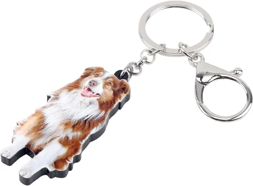 Vista 2 de DUOWEI - Llavero para perro con borde marrón, acrílico, diseño de perro