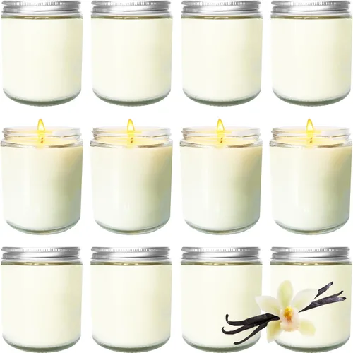Vista 8 de 12 velas de soja de 6 onzas, juego de velas aromáticas a granel con aroma a rosa, velas de aromaterapia, velas perfumadas para aliviar el estrés