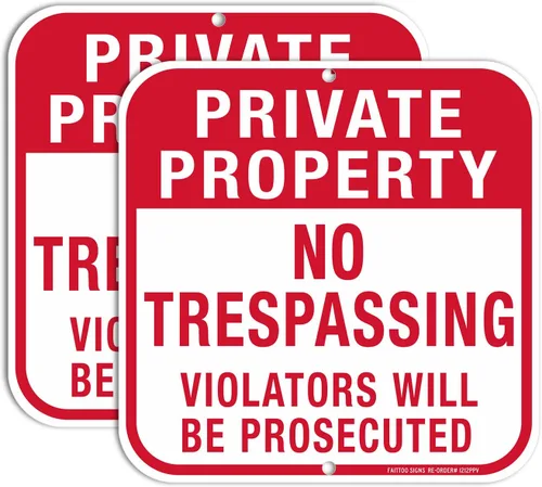 Vista 8 de Señal de propiedad privada No Trespassing ("Violators Will Be Prosecuted"), cuadrado de 12 x 12 pulgadas, aluminio libre de óxido .040, protección