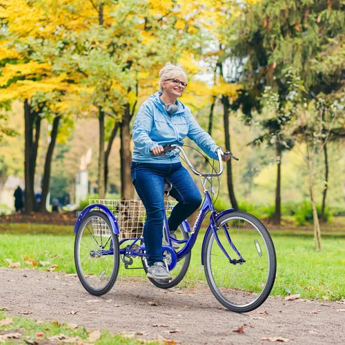 Vista 3 de Triciclo para adultos de 7 velocidades, bicicleta de 3 ruedas de 26 pulgadas con cesta grande para mujeres, hombres y personas mayores, triciclo