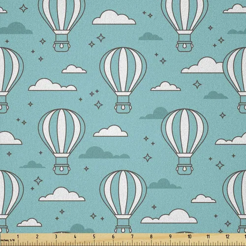 Vista 176 de Lunarable - Tela de café por yarda, tazas de café para llevar y dulces, diseño de cupcakes de cereza y croissant, cultura del desayuno americano