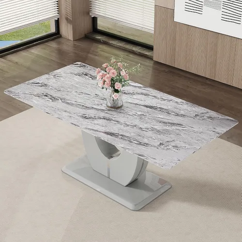 Vista 20 de JUFU Mesa de comedor de mármol sintético de 63 pulgadas para 4-6 personas, moderna mesa rectangular de cocina y comedor, mesa de MDF de aspecto