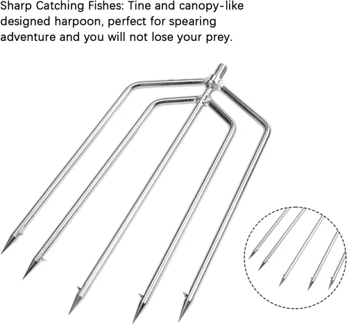 Vista 5 de Goture Pescado Lanza Rana Lanza Púas Acero Inoxidable Púas Pesca Arpón Pesca Gig Gaff Tenedor Gancho Tornillo para Rana y Peces Lanza Tenedor