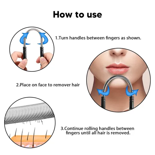 Vista 2 de 3 unidades de removedor de vello facial manual de primavera, depilación facial de mano para mujeres, ceja, barbilla, mejilla, bigote, labio superior