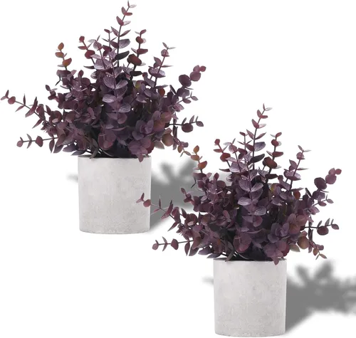 Vista 17 de Coferset 2 Pack Small Fake Plants Eucalyptus Potted,Black Negro-pequeño