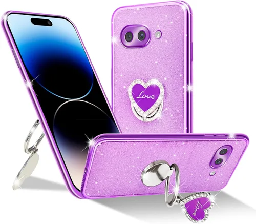 Vista 29 de Funda protectora transparente de 3 capas con anillo bonito soporte, para mujeres y niñas, para Pixel 6 2021 (lavanda)