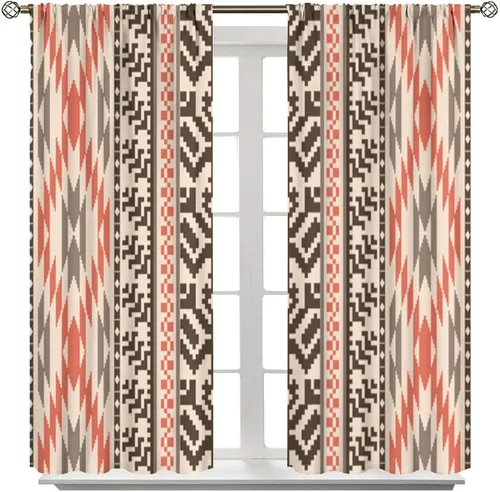 Vista 15 de Cortinas con patrón geométrico tribal, estilo suroeste, azteca, rústico, occidental, nativo americano, opacas, con bolsillo para barra, decoración