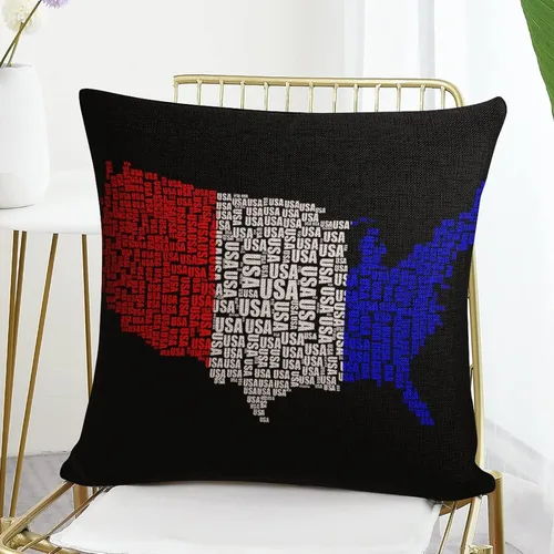 Vista 7 de Fundas de almohada de lino con mapa de la bandera de Estados Unidos, decoración del hogar al aire libre, 4 de julio, fundas de almohada