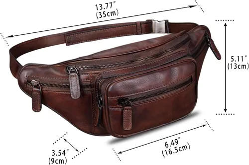 Vista 5 de Riñonera de cuero genuino Riñonera de cuero de vaca casual senderismo Sling Bag Crossbody Pecho Bolsas hombro Daypack, Café, Vintage