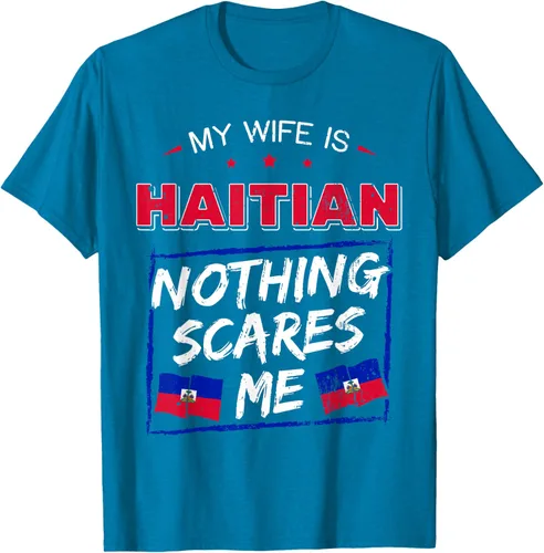 Vista 57 de My Wife Is Haitian Republic of Haiti Heritage Roots - Camiseta con bandera, Negro, S