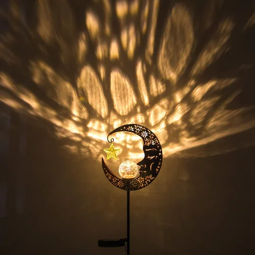 Vista 2 de Hapjoy - Luces solares para exteriores, decoración con forma de luna, linterna para patio, césped o camino, decoraciones con globo de cristal Bronce