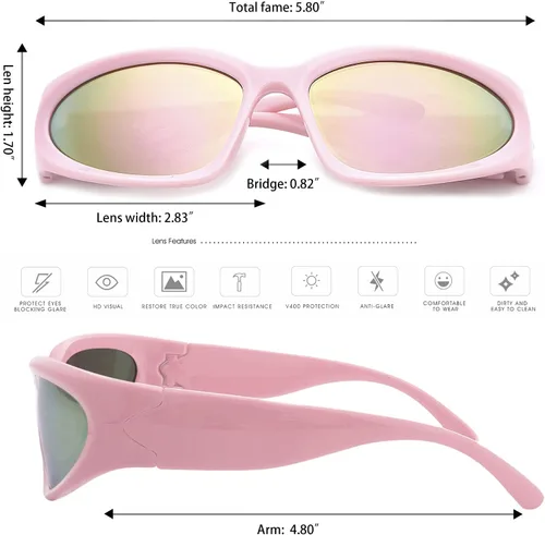 Vista 6 de knliwkm 3 pares de lentes de sol ovalados deportivos envolventes Y2K futuristas para mujeres y hombres, moda plateada