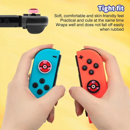 Vista 5 de DLseego PK Balls - 4 tapas de agarre para el pulgar regular NS SwitchSwitch LiteSwitch OLED, Pika Joy Con controlador de joystick cubierta