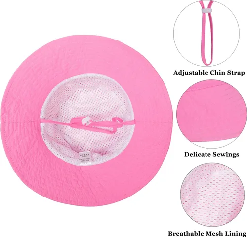 Vista 4 de Sombrero de sol para bebé de verano UPF 50+, sombrero de pescador de ala ancha, sombreros de playa para bebés niños y niñas de 0 a 6 años