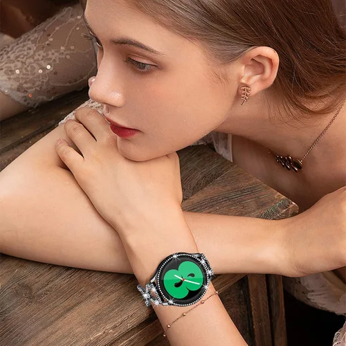 Vista 7 de JOYOZY Correa de reloj de liberación rápida de 0.787 in, correa de acero inoxidable y bisel de diamante para Samsung Galaxy Watch 4 1.575 in/1.732 in
