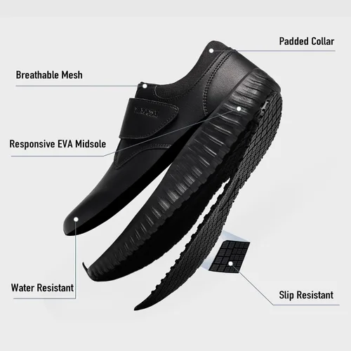Vista 5 de Zapatos de trabajo antideslizantes negros para hombres Servicio de alimentos Restaurante Deslizamiento en el zapato resistente al agua