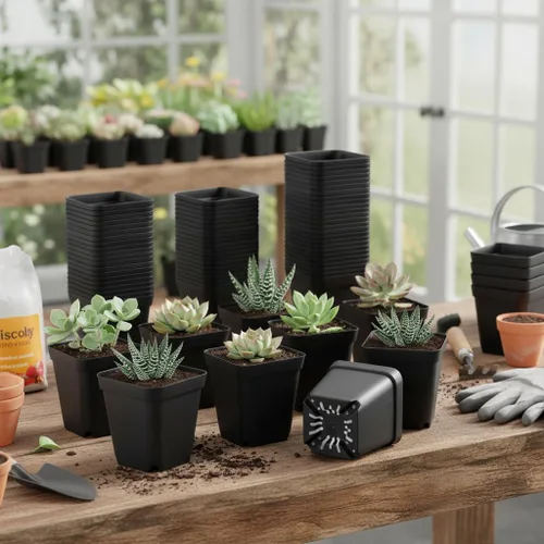 Vista 7 de 60 piezas de macetas de vivero de 6,9 cm, macetas de plástico para inicio de semillas con agujeros de drenaje, macetas de plántulas resistentes