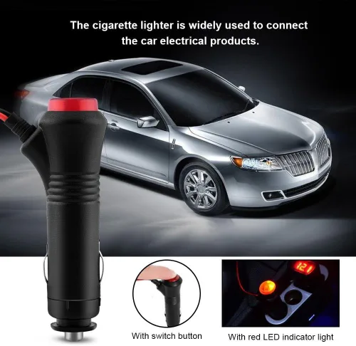 Vista 5 de Enchufe para encendedor de cigarrillos con cable, plástico Qiilu y materiales metálicos, 12 V, 24 V, 4.9 ft, enchufe macho para encendedor