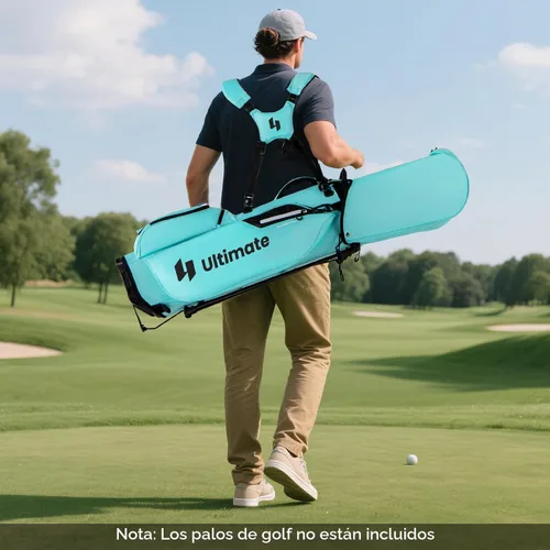 Vista 2 de Bolsa de pie de golf ULTIMATE, bolsa de golf de 8 vías con 5 bolsillos, capucha antilluvia, correa desmontable de doble hombro, almohadilla lumbar