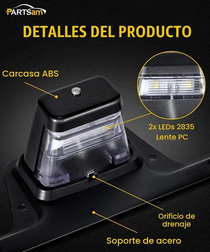 Vista 4 de Partsam Luz LED para matrícula, impermeable, 12 V CC, luz de etiqueta de licencia con soporte, orificio de drenaje, montaje de soporte de acero