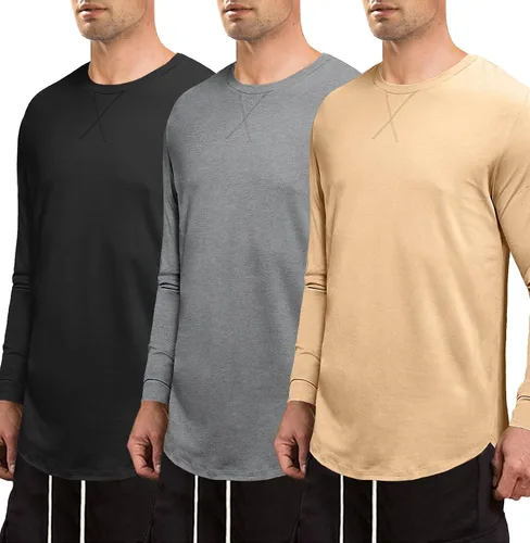 Vista 2 de JMIERR Mens 3 Pack Cotton Hipster Hip Hop Longline Crewneck T-Shirt