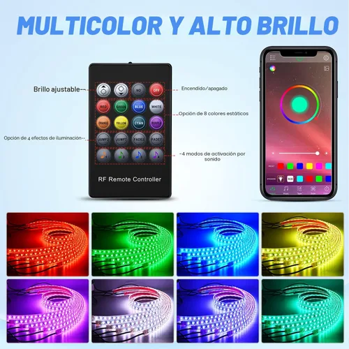 Vista 2 de Nilight 6 piezas de luces de neón para la parte baja del auto, tiras de luces RGB multicolores de 300 LEDs, función activa de sonido DIY, modo