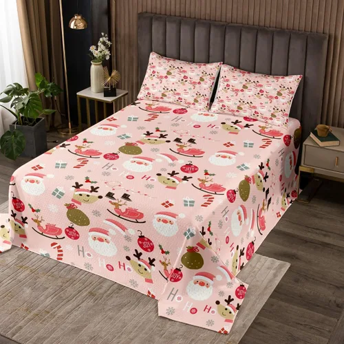 Vista 8 de Manfei Colcha de muñeco de nieve de Navidad, tamaño King, colcha acolchada con 2 fundas de almohada, juego de colcha rosa de Navidad de 3 piezas