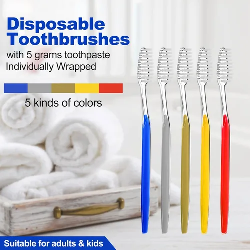 Vista 2 de 20 unidades de cepillos de dientes desechables con pasta de dientes (5 colores)