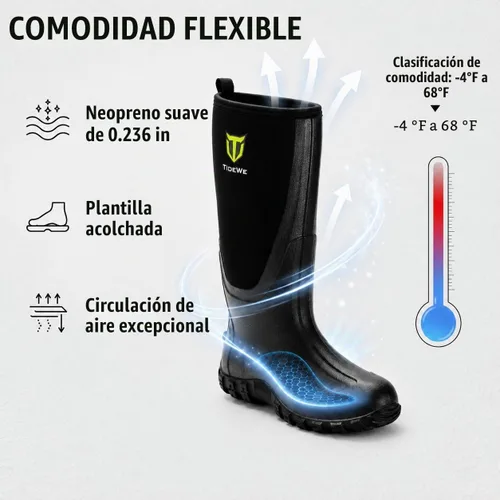 Vista 3 de TIDEWE Rubber Boots for Men, Waterproof Rain Boots with Steel Shank Negro