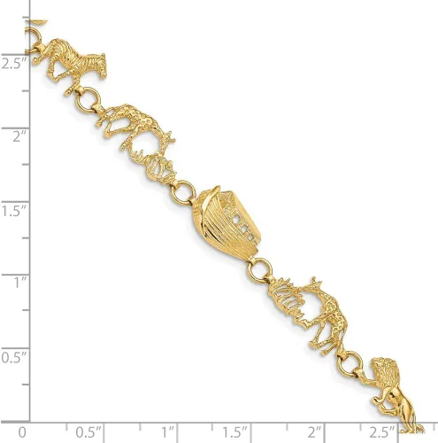 Vista 3 de Pulsera de 14 quilates pulida y texturizada de Arca de Noé de 70in estilo FB1504-7