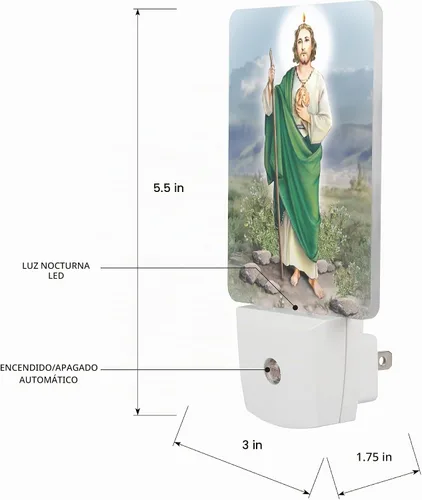Vista 3 de Saints Collection - Luz nocturna LED con enchufe único St. Jude con sensor automático del atardecer al amanecer, luz nocturna devocional