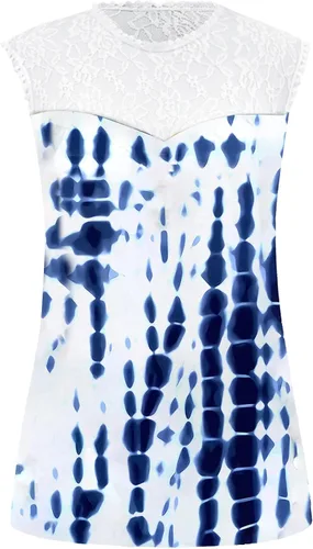 Vista 2 de Mitsutomi Blusa de verano con cuello redondo y sin mangas para mujer, con estampado floral, ajuste holgado