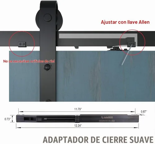 Vista 2 de Kit de herrajes para puerta de granero de cierre suave, mecanismo de cierre suave, amortiguador de resorte, versión sin agujeros, apto para puertas