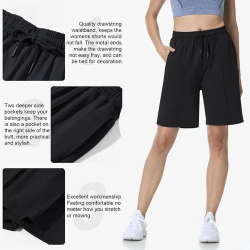 Vista 5 de BETTERCHIC Bermudas para mujer, suaves como la mantequilla, pantalones cortos activos con bolsillos, talla S-2XL