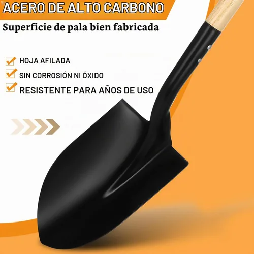 Vista 3 de Pala de excavación resistente de punta redonda de 41 pulgadas, mango de madera con agarre en D y cabeza de acero aleado, ideal para jardín