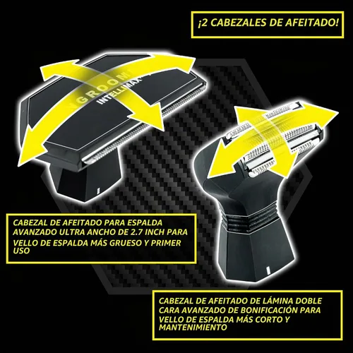 Vista 3 de MANGROOMER - INTELLIMAX PRO - Nueva afeitadora para la espalda con 2 cabezales flexibles con amortiguador de choque, bisagra resistente, mango