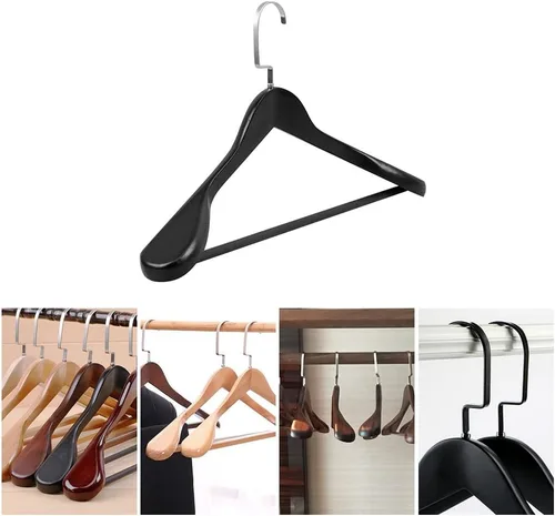 Vista 4 de Hemoton Percha de madera maciza con hombros anchos y gruesos, antideslizante, para almacenamiento de ropa, hogar, dormitorio, armario, organizador